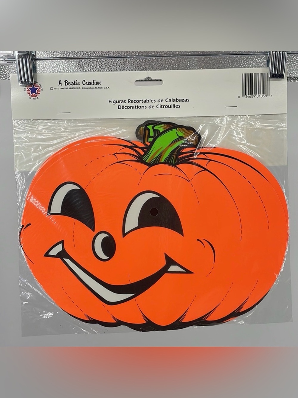 Vintage 90’s sealed Beistle 4 pc neon pumpkin double sided classroom decoration